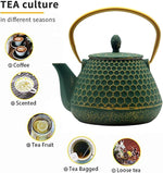 Load image into Gallery viewer, Cast Iron Tea Kettle Set, 33.8oz Hexagon Pattern Teapot Set with Cups and Cup Mats, Teapot Coated with Enameled Interior, Durable Cast Iron Teapot Set with Stainless Steel Infuser