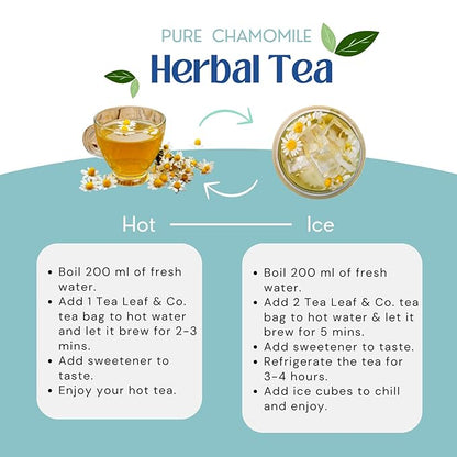 Tealeaf & Co. Pure Chamomile Herbal Tea - Organic Chamomile Tea Bags Blended with Fresh Herbs - Contains Low Caffeine - Gluten Free - 100 Teabags (7.055oz/200gm)