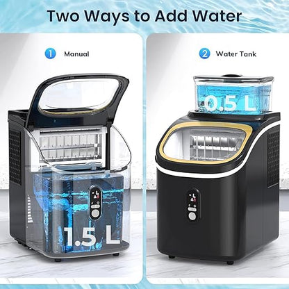 Antarctic Star Countertop Ice Maker Machine, 30lbs/24Hrs, 3 Thickness Ice Cubes, 16Pcs/13 Mins,2 Ways to Add Water, Self-Cleaning Ice Cube Maker w/Basket and Scoop for Home/Kitchen/Camping/RV (Black)