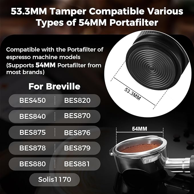 IKAPE 53MM Espresso Tamper, New Wooden Handle Design，Premium Barista Coffee Calibrated Tamper with Spring Loaded, 100% Stainless Steel Tamper Compatible with All 54MM Bottomless Portafilter