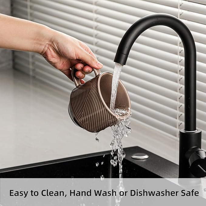 Stackable Coffee Mugs Set: 13 oz Ceramic Stacking Cups for Cappuccino Latte Tea - Microwave Safe Mug for Home & Office - 4 PCS, Grey