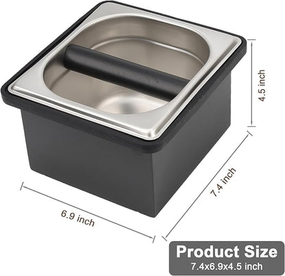 Espresso Knock Box, Coffee Knock Box for Espresso Grounds Disposal, Large Capacity, Equipped with Noise, Reduction Rubber Ring & Steel Holder, Ideal Tool for Espresso Machines, Black (Small)