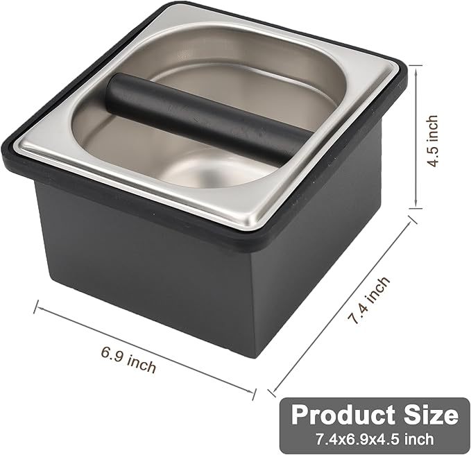 Espresso Knock Box, Coffee Knock Box for Espresso Grounds Disposal, Large Capacity, Equipped with Noise, Reduction Rubber Ring & Steel Holder, Ideal Tool for Espresso Machines, Black (Small)