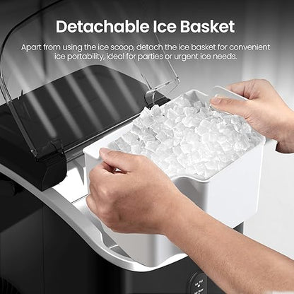 Nugget Ice Maker Countertop with Self-Cleaning Function, Sonic Ice Machine with Handle, 35Lbs/24H, Compact Design for Home/Office Use(Black)