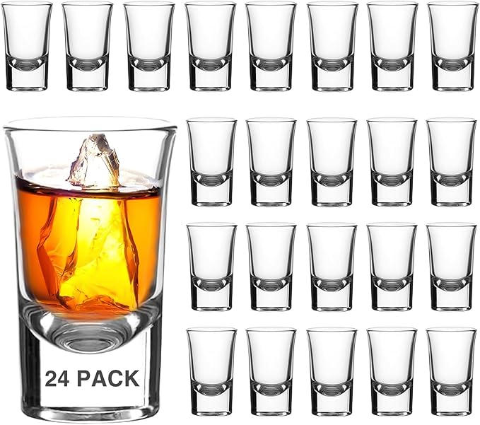 Ruckae 24 Pack 1 OZ Shot Glasses Set Shot Glass with Heavy Base Clear Shot Glasses Bulk for Vodka Tequila Whiskey Liquor
