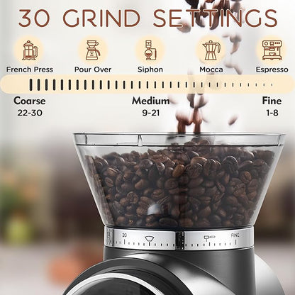 Coffee Grinder Electrical, Conical Burr Coffee Beans Grinder with 30 Grinding Settings, Touchscreen Burr Mill Grinder for Home Use with 2-12 Cups