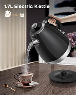 Load image into Gallery viewer, 1.7L Retro Electric Kettle, 1200w Fast Boiling, Stainless Steel Hot Water Kettle Electric, Auto Shut-Off, Cordless, Boil-Dry Protection, Black