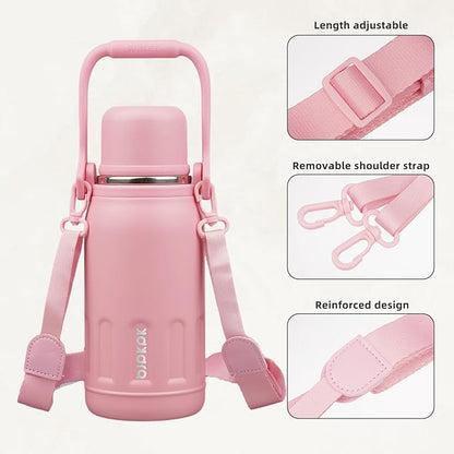 BJPKPK Insulated Water Bottle 27oz Stainless Steel Water Bottles with Handle and Cup Lid Travel Metal Thermal Flask,Light Pink