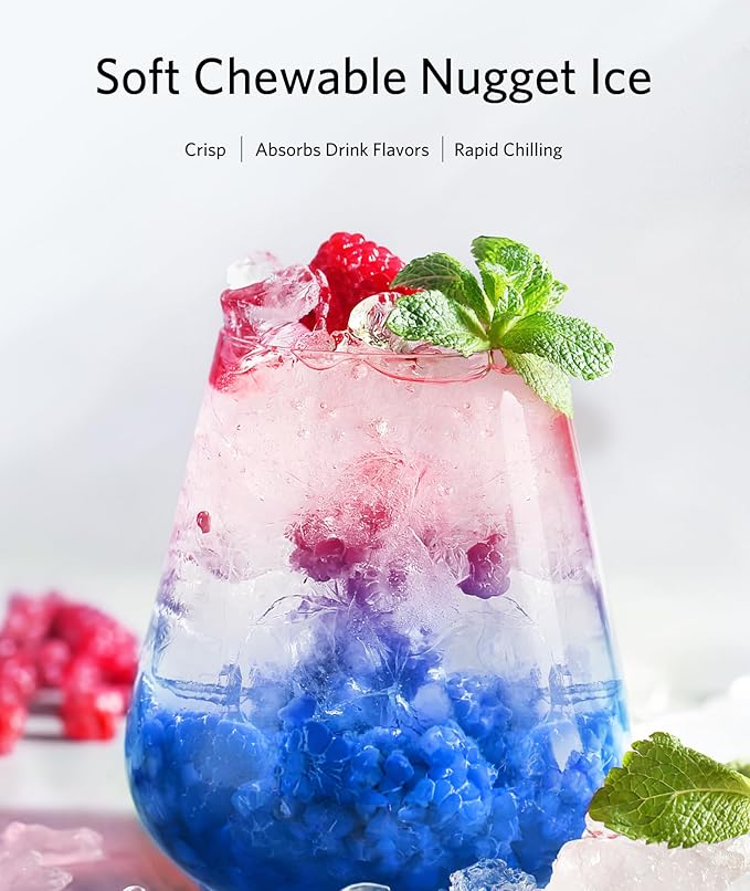 Nugget Ice Maker Countertop - Pebble Ice Maker with Self-Cleaning, 35lbs/Day, Ready in 6 Mins, Portable Sonic Ice Machine with Handle, Basket & Scoop for Home, Kitchen, RV, Outdoor (Black)