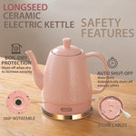 Load image into Gallery viewer, 1.2 Liters Ceramic Electric Kettle Pot, Boil Water Quickly and Easily with Boil-Dry Protection, Auto Shut Off, Detachable Swivel Base, Graceful Gooseneck Teapot 1000W, Pink