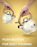 Load image into Gallery viewer, Teapot for Stovetop, 2.1 Quart Stove Top Whistling Tea Kettle, Teapot Kettles with Food Grade Stainless Steel and Wood Pattern Folding Handle, Suitable for All Heat Sources