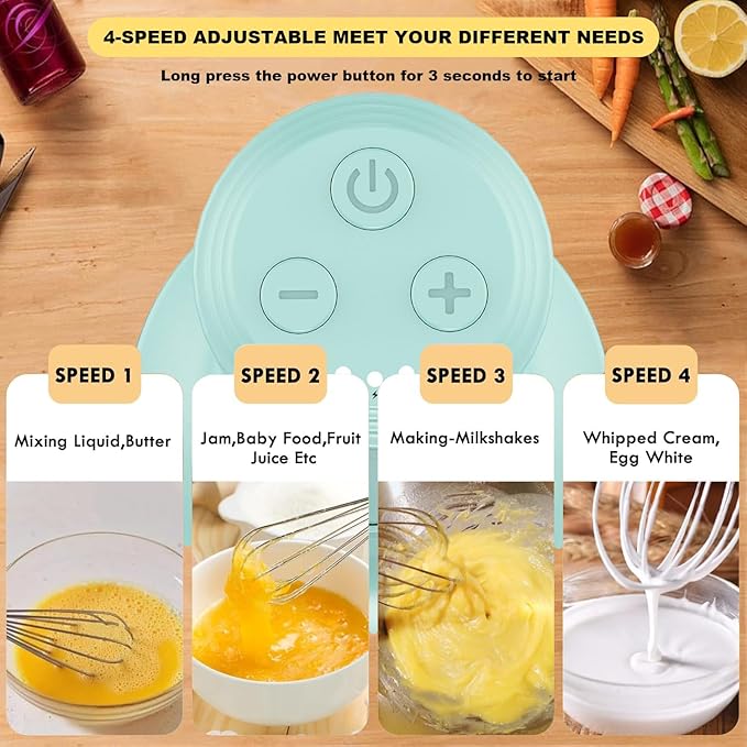 Hand Mixer with Whisk and Forther Wand,Electric Whisk, Milk Frother, Hand Held Mixers,Cordless Hand Mixer, Whisks for Cooking, Mini Mixer,Stirrers Electric,Food Chopper, Baby Food Maker,4-Speed, 10Oz
