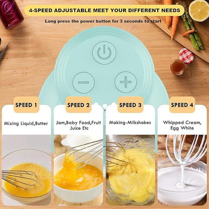 Hand Mixer with Whisk and Forther Wand,Electric Whisk, Milk Frother, Hand Held Mixers,Cordless Hand Mixer, Whisks for Cooking, Mini Mixer,Stirrers Electric,Food Chopper, Baby Food Maker,4-Speed, 10Oz
