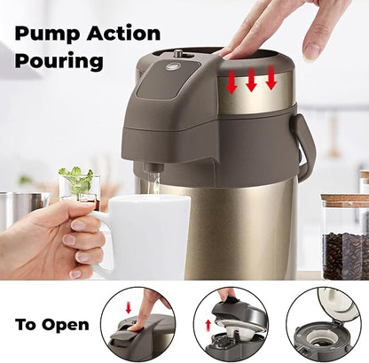 OJOJ 4L/133OZ Thermal Coffee Carafe with Pump, Thermal Beverage Dispenser, Coffee Airpot Stainless Steel Coffee Carafe for Hot Drinks Gold