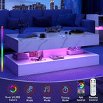 Load image into Gallery viewer, 47.2" Large High-Glossy LED Coffee Table with 2 Sliding Drawers, Living Room Storage Coffee Tables with Marbling Print, Modern Stylish Double-Layer Center Tables w/LED Lights, White