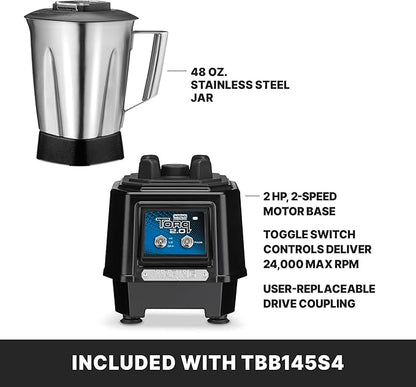 Waring Commercial TBB145S4 TORQ 2 Horsepower Blender, 2 Speed Toggle Switch Controls, with 48 oz. BPA Free Container, 120V, 5-15 Phase Plug