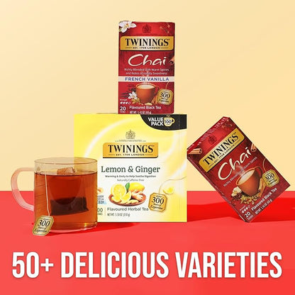 Twinings French Vanilla Chai Black Tea Individually Wrapped Bags, 20 Count (Pack of 1), Warm, Sweet & Spicy, Caffeinated, Enjoy Hot or Iced, 20 Teabags