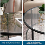 Load image into Gallery viewer, VINGLI Glass Coffee Table,30" Round Coffee Table Black Coffee Tables for Living Room, 2-Tier Clear Glass Top Side Table with Storage. Simple &amp; Modern Center Table Mesa de Centro para Sala