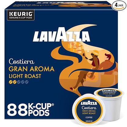 Lavazza Costiera Gran Aroma, Single-Serve Keurig K-Cup Pods, Light Roast Coffee, 88-Count Box (4 Packs of 22)