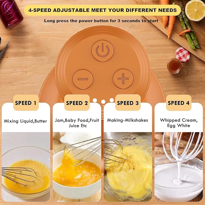 4-in-1 Electric Hand Mixer, Electric Whisk, Mini Onion Chopper 10Oz, Small Cordless Hand Blender, Milk Frother Wand for Coffee, Matcha, 4 Speed Rechargeable Food Processor for Baby Food Maker