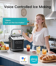 ecozy Smart Ice Maker, Portable Ice Makers Countertop with App & Voice Control, 9 Bullet Ice in 6 Mins, 26lbs/24Hrs, Self-Cleaning Ice Machine with Ice Scoop Basket and Bag for Home Kitchen Office RV