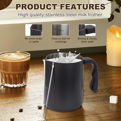 Milk Frothing Pitcher, 32OZ/1000ML Stainless Steel Coffee Frother Cup - Espresso Steaming Pitcher with Latte Art Pen for Barista-Style Coffee Making & Milk Frothing
