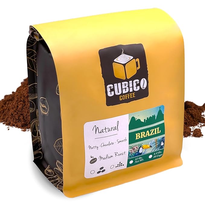Brazil Coffee, Ground Coffee, Premium Brazilian Santos Natural Single Origin Fresh Roasted Ground Coffee | Cubico Coffee | 12 Ounce Bag
