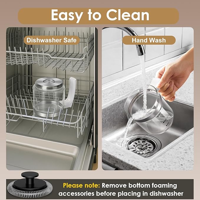 Milk Frother Kettle, 16.9 OZ Separable Coffee Frother Carafe Glass Kettle Easy to Clean and Pour, Dishwasher Safe, Detachable Milk Frother Accessories