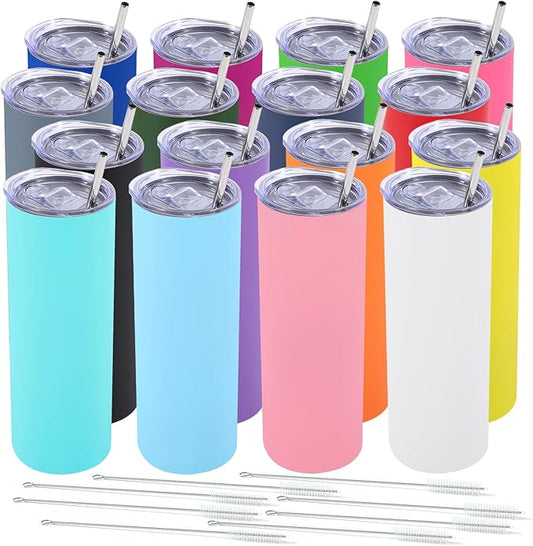 Dongni Skinny Tumbler with Lid 20 oz Stainless Steel Vacuum Insulated Double Wall Travel Coffee Water Tumblers Cup (Mix 16pack)