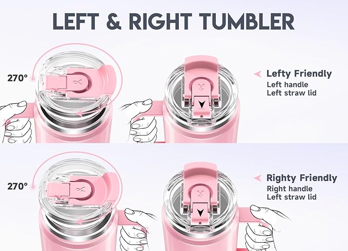 Meoky 40oz Tumbler with Handle, Stainless Steel Travel Mug with 2-in-1 Straw and Sip Lid, Vacuum Insulated Coffee Mug, 100% Leak Proof, Keeps Cold for 34 Hours or Hot for 10 Hours (Flamingo)