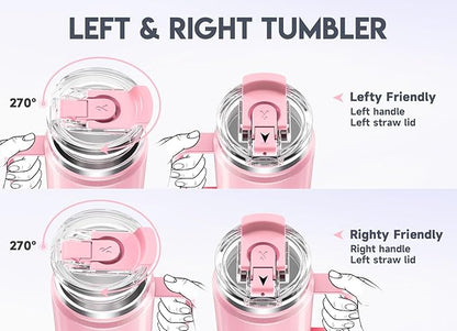 Meoky 40oz Tumbler with Handle, Stainless Steel Travel Mug with 2-in-1 Straw and Sip Lid, Vacuum Insulated Coffee Mug, 100% Leak Proof, Keeps Cold for 34 Hours or Hot for 10 Hours (Flamingo)