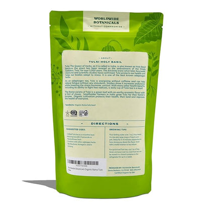 Worldwide Botanicals Organic Holy Basil Tea, 8oz - Tulsi Rama - Loose Leaf Premium Herbal Tea, 100% Pure Tulsi Holy Basil, Fair Trade, Adaptogenic, Kosher