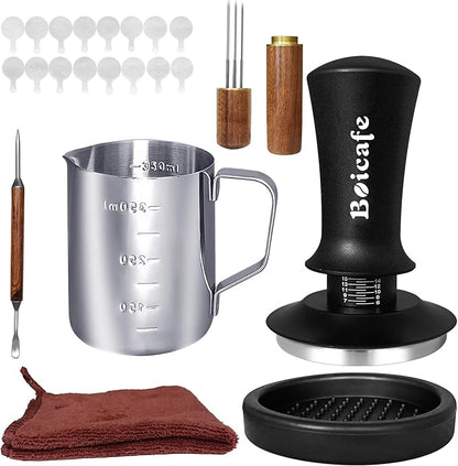 22 PCS Espresso Accessories Kit, 58mm Spring Loaded Calibrated Espresso Coffee Tamper Set with Tamper Mat, WDT Tool, Latte Art Kit, Frothing Pitcher and Towel for Coffee Making (58mm)