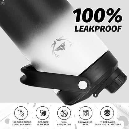 NATURE PIONEOR Insulated Water Bottles with Strap - 64 oz Stainless Steel Vacuum Wide Mouth Bottle with Holder/Carrier/Sleeve - 18/8 Food Grade 64oz Half Gallon Water Jug