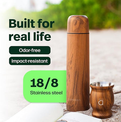 KALMATEH Modern & Elegant Double Walled Vacuum Insulated Stainless Steel Thermo Bottle 1000 ml, Precise Pouring & Heat Retention For Yerba Mate, Coffee, Tea, and Camping