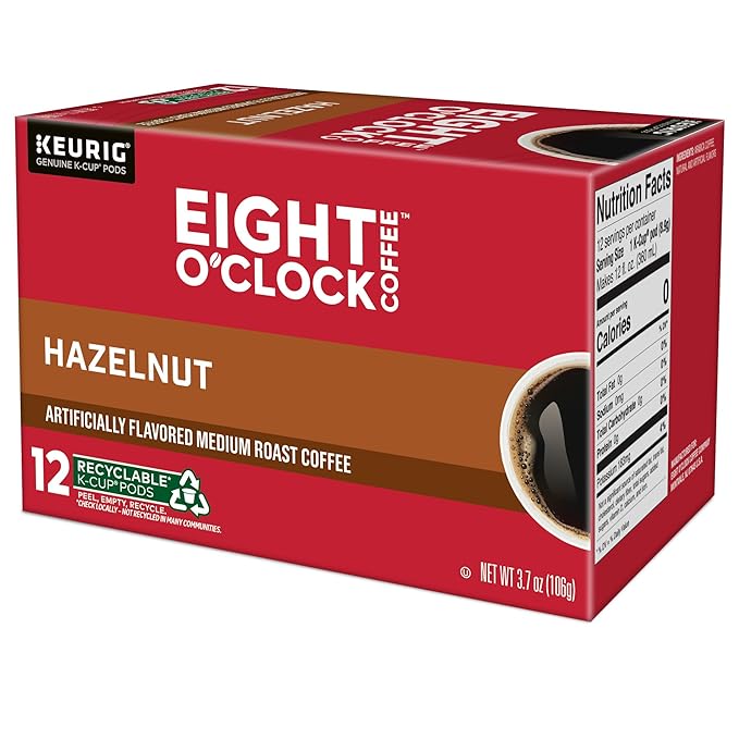 Eight O'Clock Coffee Hazelnut, Keurig Single Serve K-Cup Pods, Medium Roast, 72 Count (Pack of 1)