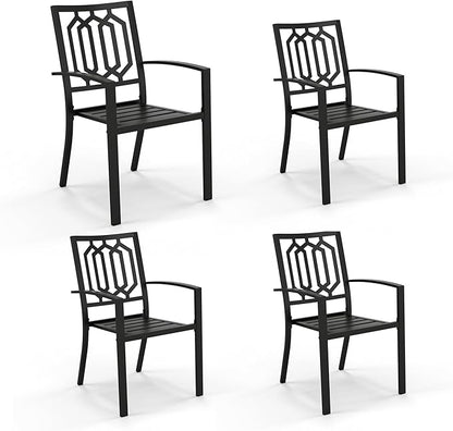 PHI VILLA Set of 4 Stackable Wrought Iron Patio Dining Chairs, Portable Black Outdoor Bistro Deck Metal Chairs, Support 300 lbs, Ideal for Garden, Backyard, Lawn