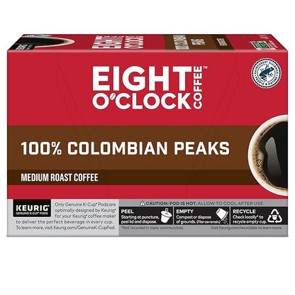 Eight O'Clock Coffee Colombian Peaks, Keurig Single Serve K-Cup Pods, Medium Roast, 12 count, pack of 6