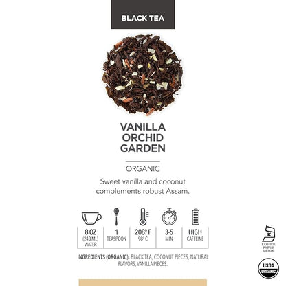 Teabloom Organic Black Tea, Vanilla Orchid Garden Loose Leaf Tea, USDA Certified Organic and Kosher Certified, 2.80 Ounce Canister Makes 35-50 Cups