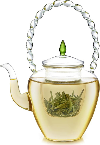 Teabloom Emerald Teapot - Special Edition Elegant Petite Borosilicate Glass Teapot (24-ounce) with Removable Loose Leaf Tea Glass Infuser