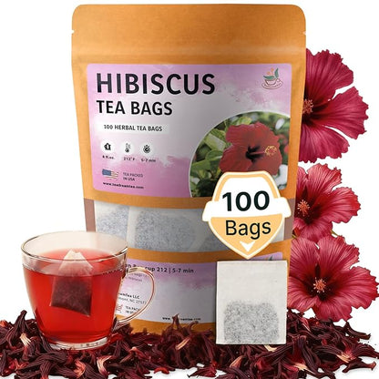 TeaDreamTea Hibiscus Tea Bags | 100 Bleach-Free Tea Bags | Caffeine Free | Dried Hibiscus Flowers | Hibiscus Flower Tea | Dried Flower Tea | Brew Hot or Iced |Herbal Hibiscus Tea