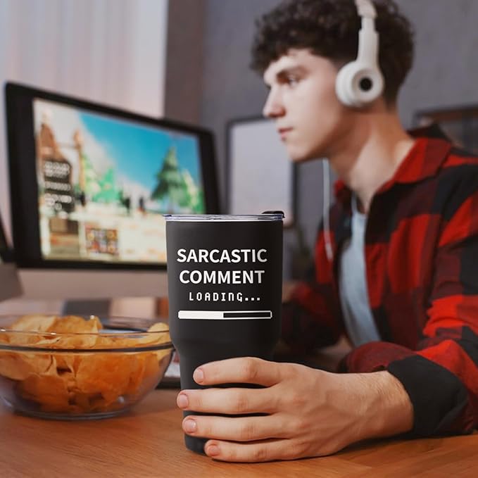 COMOOO Sarcastic Comment Funny Travel Tumbler for Friends, Coworkers, Dads - Stainless Steel Insulated 30oz Double Wall Vacuum Tumbler with Saying, Lid and Straw