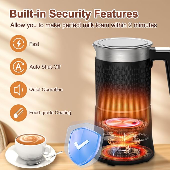 5 In 1 Milk Frother, Electric Milk Frother and Steamer 11.8oz Automatic Milk Steamer Hot & Cold Foam Maker, Milk Warmer Dishwasher Safe & Silent Working for Coffee,Latte,Cappuccino,Hot Chocolate