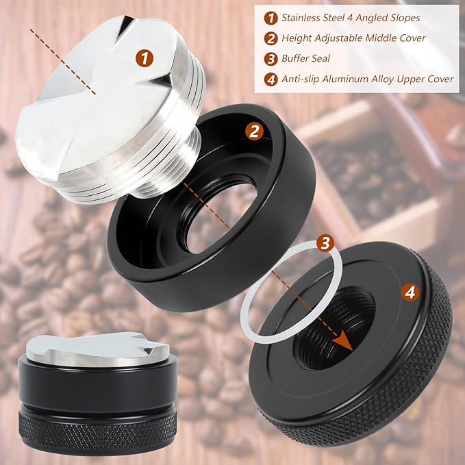 51mm Adjustable Espresso Coffee Distributor,Espresso Distribution Tool with 4 Angled Slopes Fits 51mm Bottomless Portafilter