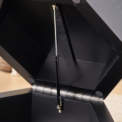 36.61" Modern Drum Coffee Table with Hidden Storage, Farmhouse Coffee Table, Retro Round Coffee Table for Living Room, Office, Black