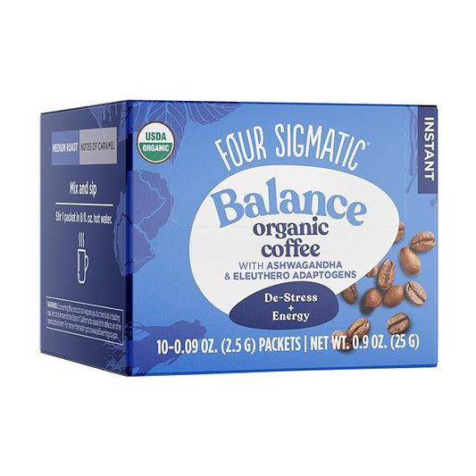 Adaptogen Organic Coffee by Four Sigmatic | Medium Roast Instant Coffee with Ashwagandha, Chaga, Eleuthero & Tulsi | Immune Support & Stress Relief | Keto | Multicolored | 0.09 Oz | Pack of 10