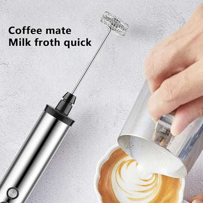 Stainless Steel Electric Milk Frother USB Charging Handheld Egg Beater for Kitchen Latte Art
