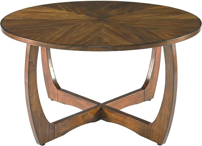 Round Coffee Table for Living Room, Solid Wood Cocktail Tables With Splicing Top ,Wood Traditional Center Table-, 33.5” Mid-century Circular Tea Desk for Office, Easy Assembly, Rustic Brown KFZ3223