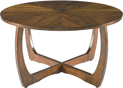 Round Coffee Table for Living Room, Solid Wood Cocktail Tables With Splicing Top ,Wood Traditional Center Table-, 33.5” Mid-century Circular Tea Desk for Office, Easy Assembly, Rustic Brown KFZ3223