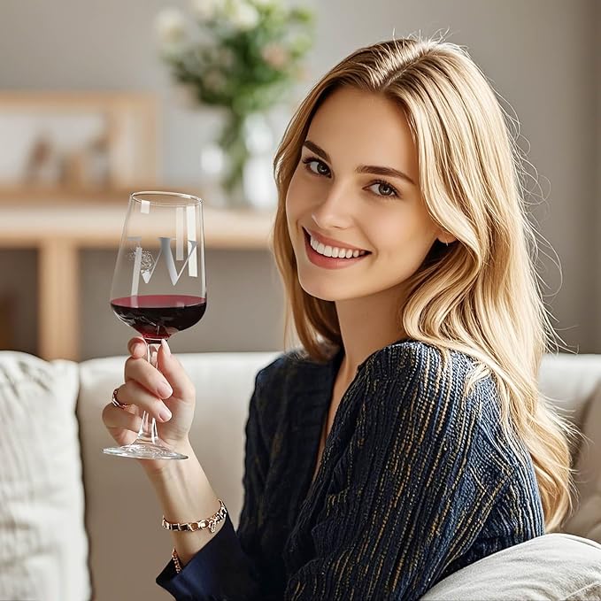 Personalized Wine Glass Gifts for Women - Monogrammed A-Z Wine Glasses Gift | Custom Christmas Gift, Valentines Day, Birthday Gifts for Women Her Mom Wife Best Friend Sister (W)